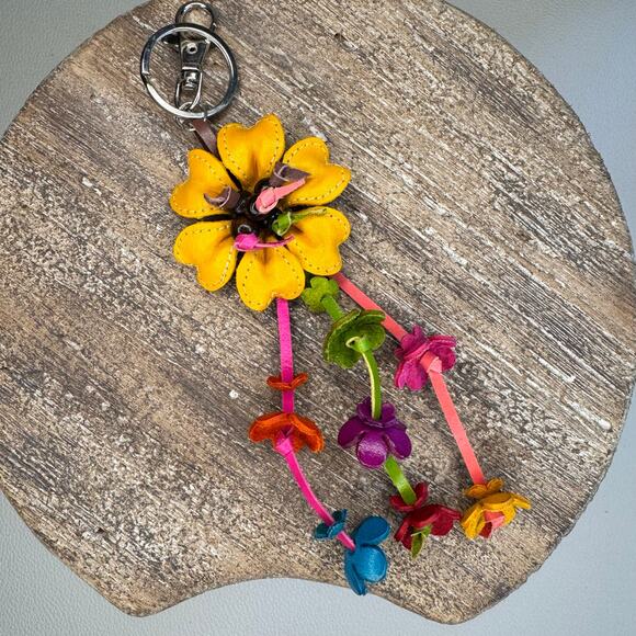 Leather Flower Purse Charm Genuine Leather Bag Charm NEW FAST SHIP - Picture 4 of 8